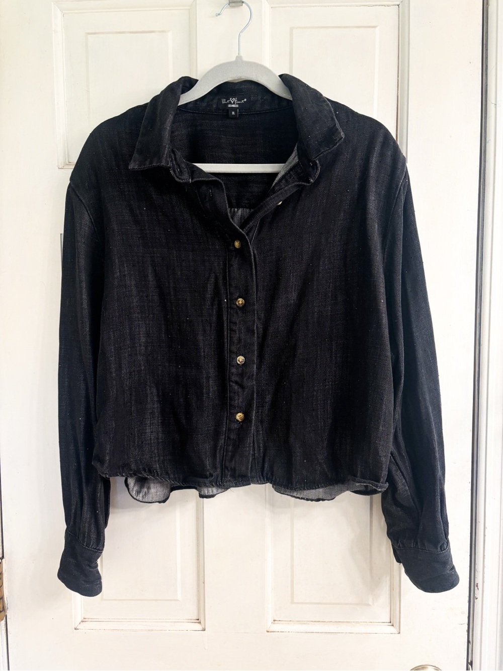“Velvet Heart” Black Rhinestone Embellished Button Down Shirt